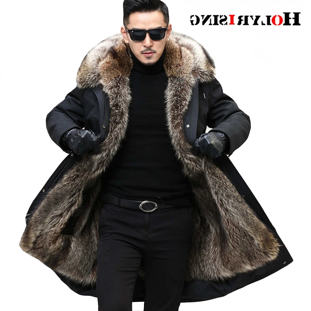 

Мужская зимняя длинная куртка с большим меховым воротником, толстая парка, Мужская парка с мехом, теплое пальто для России