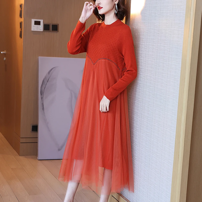 Dresses For Women 2021 French Style Autumn And Winter New Fashion Knitted Patchwork Round Neck Long Sleeve Mesh Dress
Dresses For Women 2021 French Style Autumn And Winter New Fashion Knitted Patchwork Round Neck Long Sleeve Mesh Dress