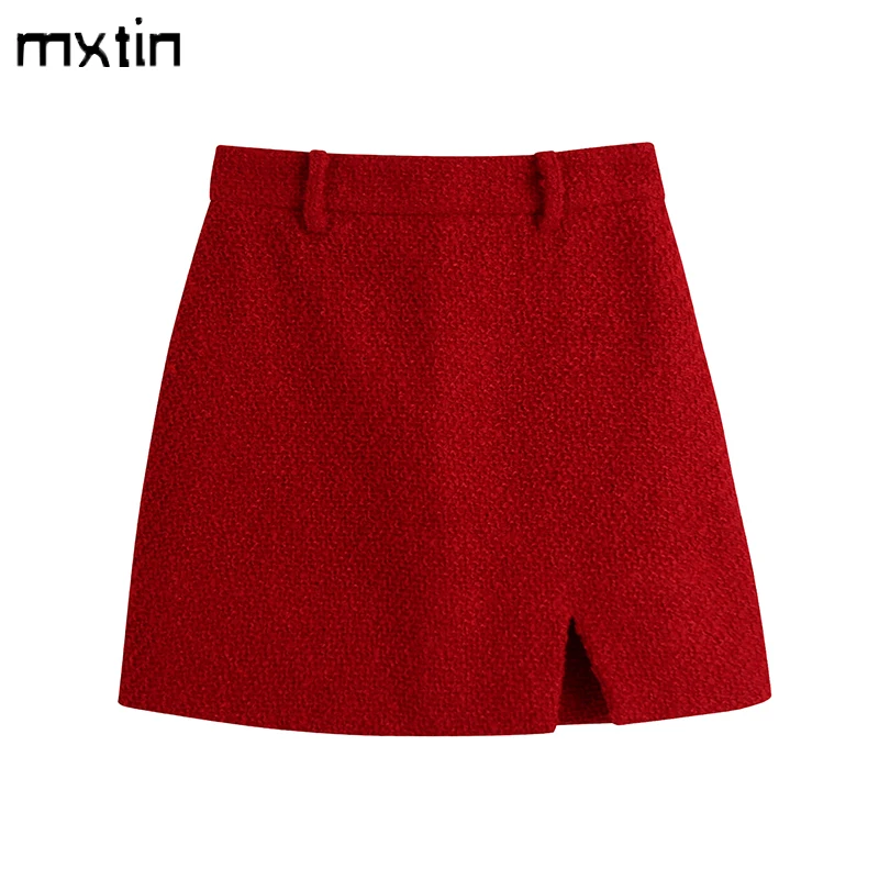 MXTIN 2021 Women Autumn Fashion Tweed Red Mini Skirt Vintage High Waist Split Office Lady Short Skirts Casual Vestidos Mujer
MXTIN 2021 Women Autumn Fashion Tweed Red Mini Skirt Vintage High Waist Split Office Lady Short Skirts Casual Vestidos Mujer