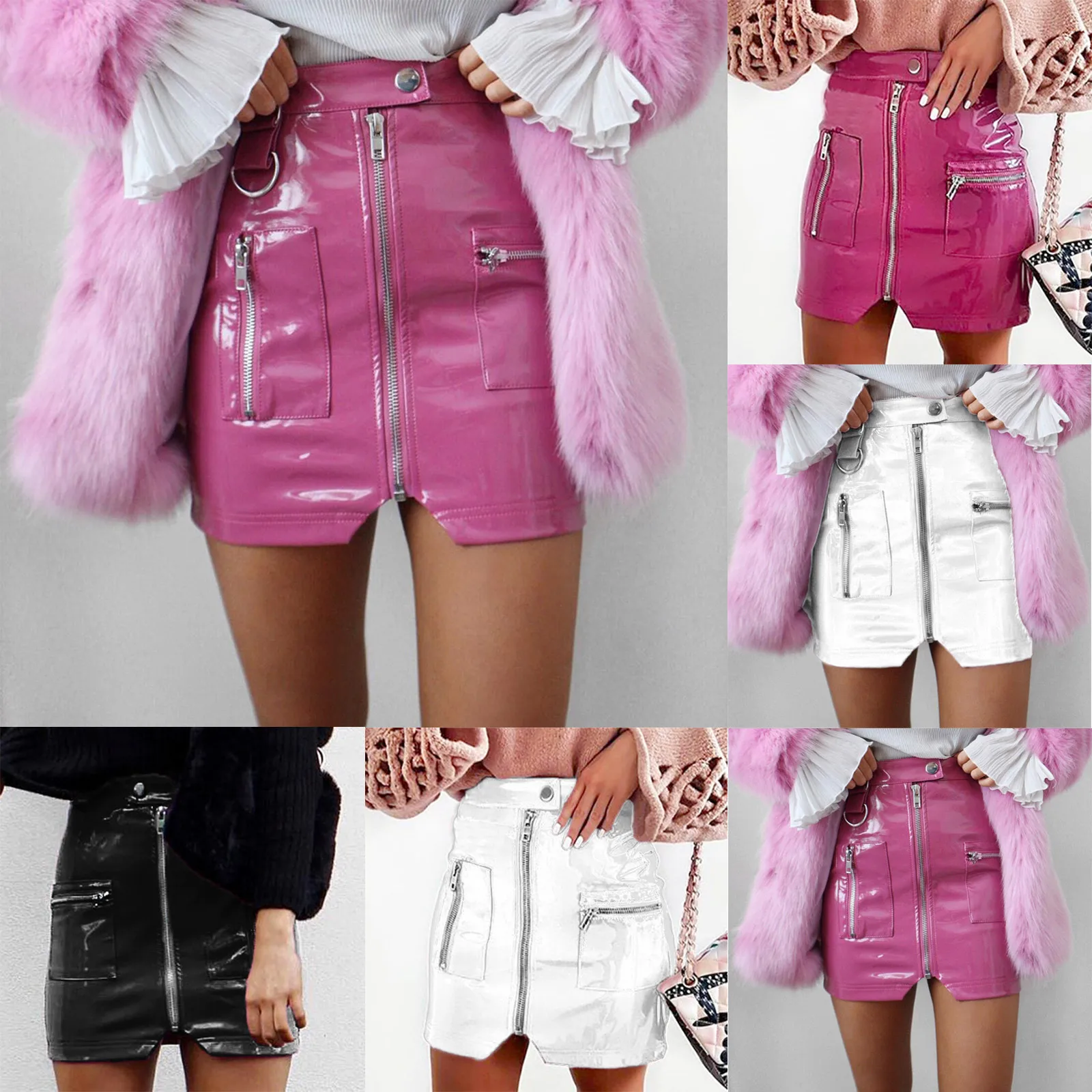 Stitching Women's Skirt High Waist Pure Color Short Skirt Pocket Zipper Short Skirt High Waist Ruffled Leather Skirt
Stitching Women's Skirt High Waist Pure Color Short Skirt Pocket Zipper Short Skirt High Waist Ruffled Leather Skirt