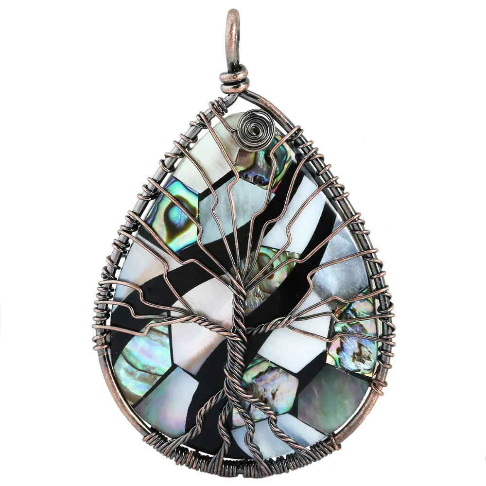 SUNYIK Mix White Black Teardrop Abalone Shell Twine Copper Wire Wrapped Tree of Life Pendant Reiki Healing Jewelry For Lady
SUNYIK Mix White Black Teardrop Abalone Shell Twine Copper Wire Wrapped Tree of Life Pendant Reiki Healing Jewelry For Lady