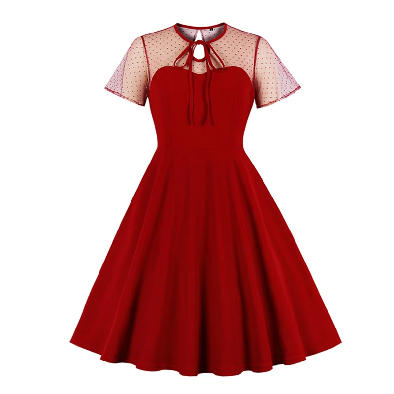 Bow Tie Neck Mesh Short Sleeve Vintage Swing Dresses Women Clothing 2021 Summer Robe Solid Color Elegant A Line Plus Size Dress
Bow Tie Neck Mesh Short Sleeve Vintage Swing Dresses Women Clothing 2021 Summer Robe Solid Color Elegant A Line Plus Size Dress