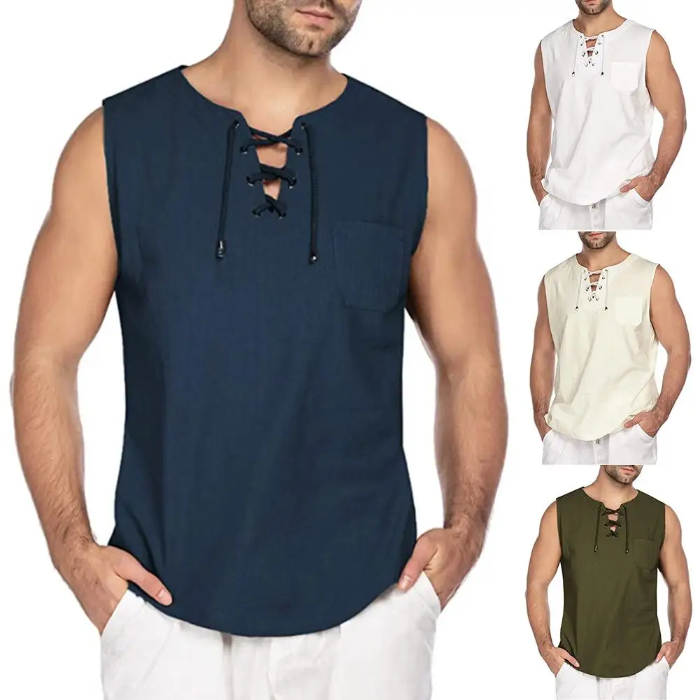 Casual Summer Men Solid Color Sleeveless V Neck Bandage Pocket Vest T-shirt Top Fashion Men Short Summer Casual Flower Beach Men
Casual Summer Men Solid Color Sleeveless V Neck Bandage Pocket Vest T-shirt Top Fashion Men Short Summer Casual Flower Beach Men