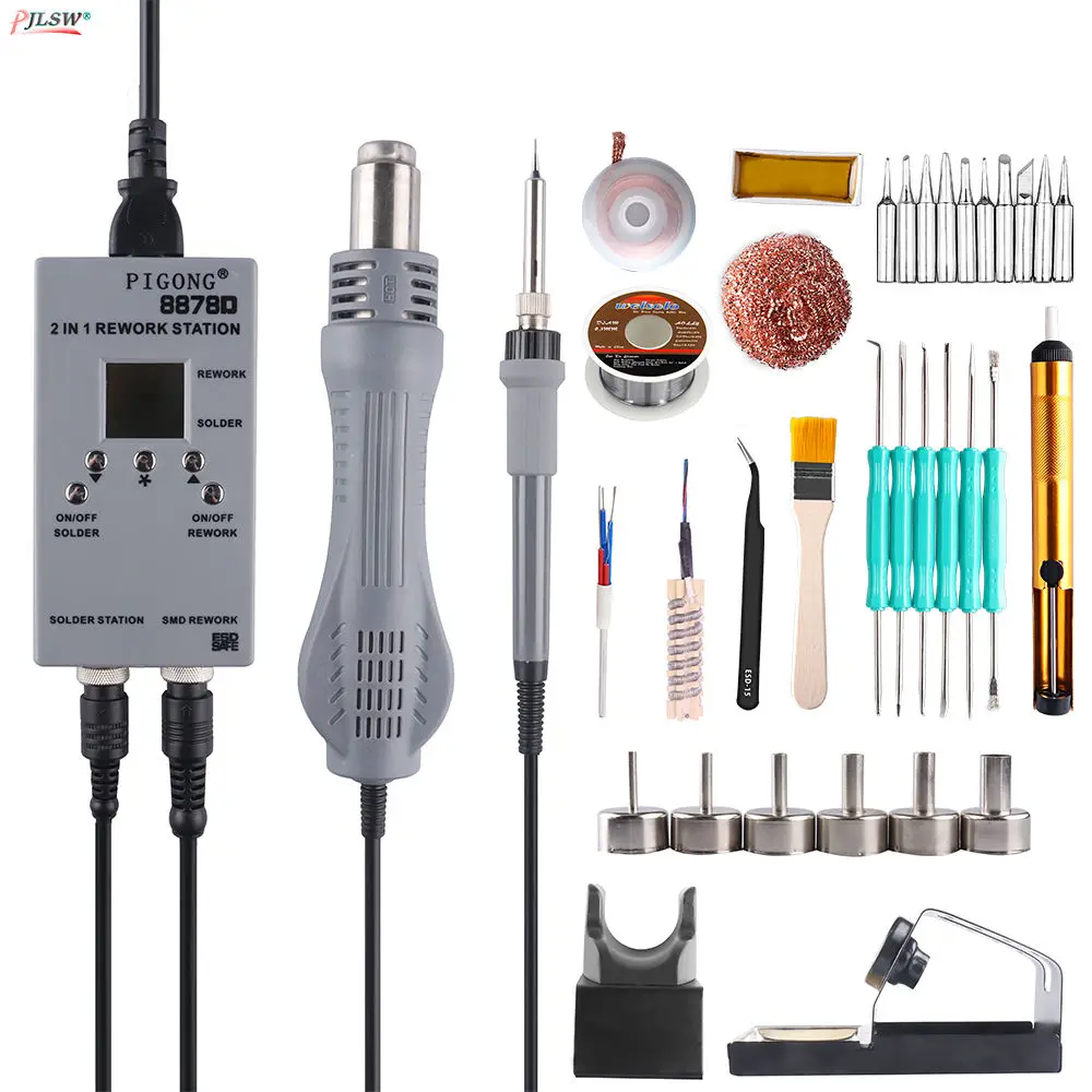 PJLSW 8878D 110-120V Double Digital 2 In 1 SMD Rework Soldering Station Hot Air Blower Heat Gun Welding Solder Iron Repair Tool
PJLSW 8878D 110-120V Double Digital 2 In 1 SMD Rework Soldering Station Hot Air Blower Heat Gun Welding Solder Iron Repair Tool
