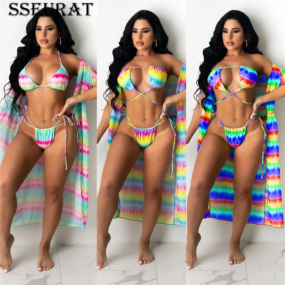 SSEURAT Gradient Tie Dye Print Bikinis Set with Cover-ups Three 2 Piece Set Beach Swimsuit 2021
SSEURAT Gradient Tie Dye Print Bikinis Set with Cover-ups Three 2 Piece Set Beach Swimsuit 2021