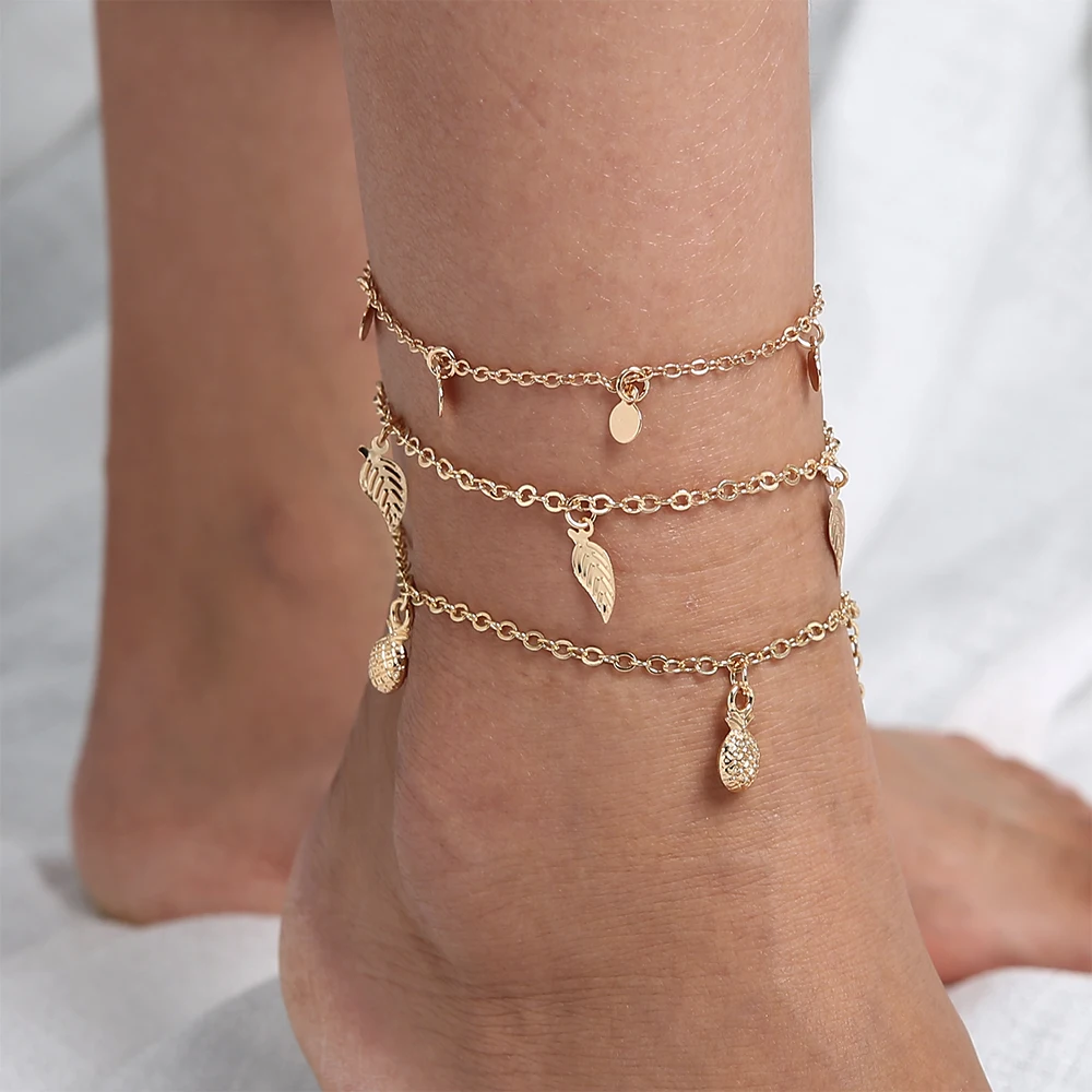 3 Pcs/set Bohemian Pineapple Leaf Anklet for Women Gold Multilayer Anklets Foot Bracelet on Leg Beach Jewelry
3 Pcs/set Bohemian Pineapple Leaf Anklet for Women Gold Multilayer Anklets Foot Bracelet on Leg Beach Jewelry