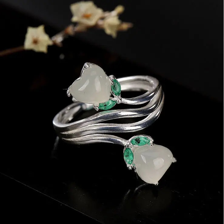 Silver Inlaid Natural Hetian White Jade Winding Flower Opening Adjustable Ring Chinese Retro Fresh Little Fairy Brand Jewelry
Silver Inlaid Natural Hetian White Jade Winding Flower Opening Adjustable Ring Chinese Retro Fresh Little Fairy Brand Jewelry