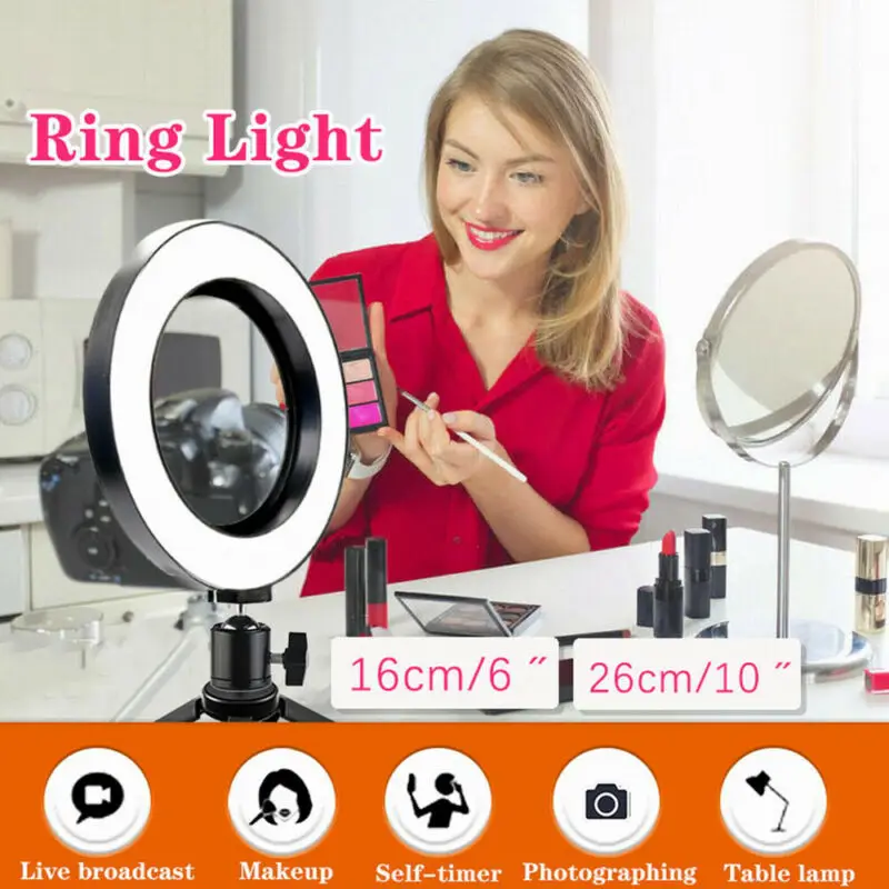 6 Inch Dimmable LED Selfie Ring Light With Tripod for Photography Ring Stand for Phone Lamp Photo and Video Lighting Studio
6 Inch Dimmable LED Selfie Ring Light With Tripod for Photography Ring Stand for Phone Lamp Photo and Video Lighting Studio