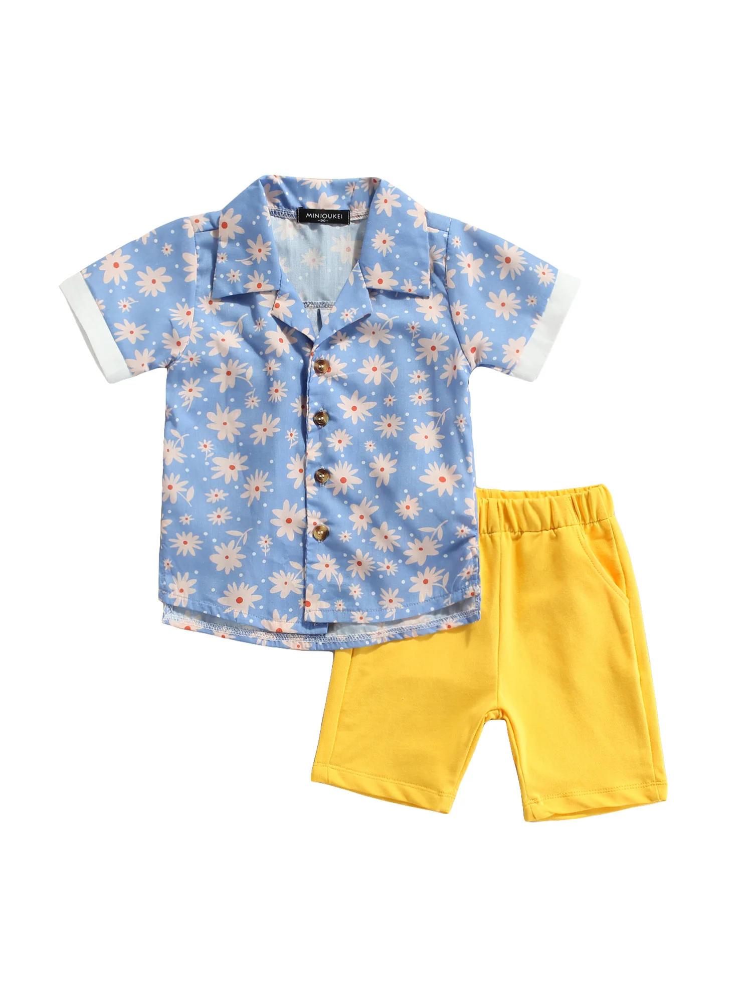 2 Pieces Kids Suit Set, Summer Daisy Turn-Down Collar Short Sleeve Shirt+ Solid Color Shorts for Boys, 1-6 Years 
2 Pieces Kids Suit Set, Summer Daisy Turn-Down Collar Short Sleeve Shirt+ Solid Color Shorts for Boys, 1-6 Years