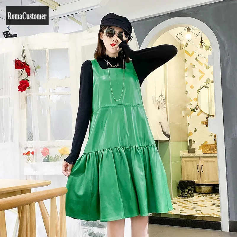 Genuine Leather Dress Womens Sheepskin Fashion Elegant Strap Dress Spring Autumn New Korean Spliced Sleeveless Casual Dress
Genuine Leather Dress Womens Sheepskin Fashion Elegant Strap Dress Spring Autumn New Korean Spliced Sleeveless Casual Dress