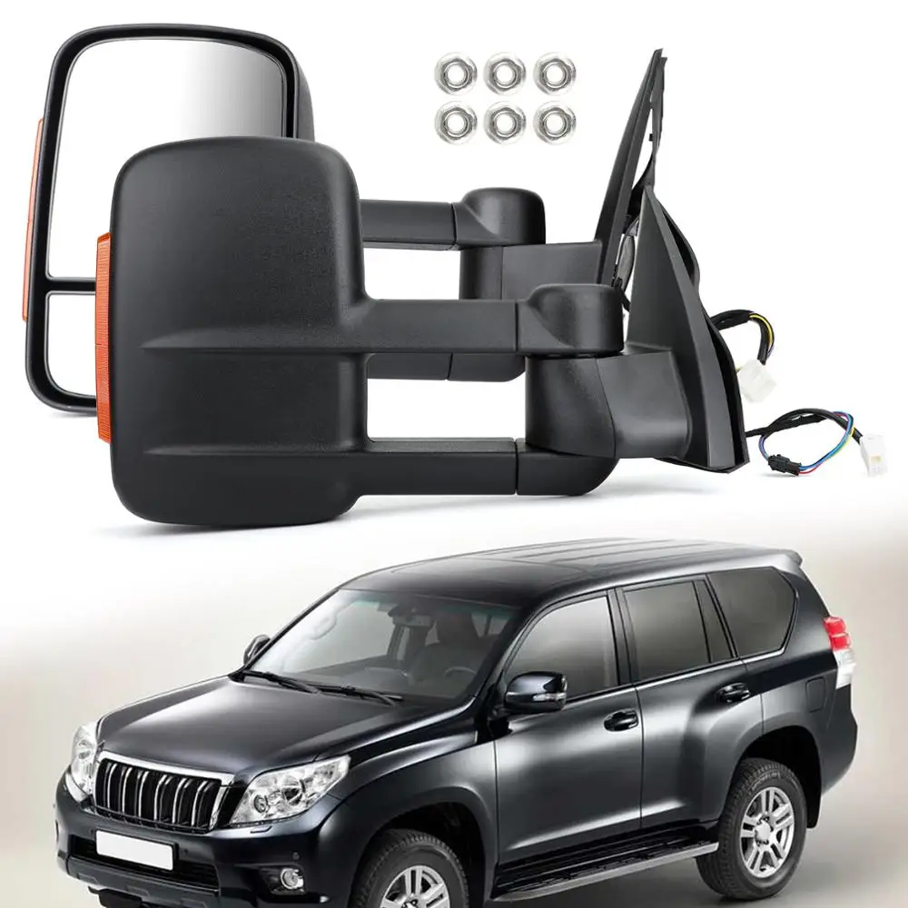 Раздвижные боковые зеркала для буксировки Areyourshop 2 шт. Toyota Prado 150 Series 2009-ON черные