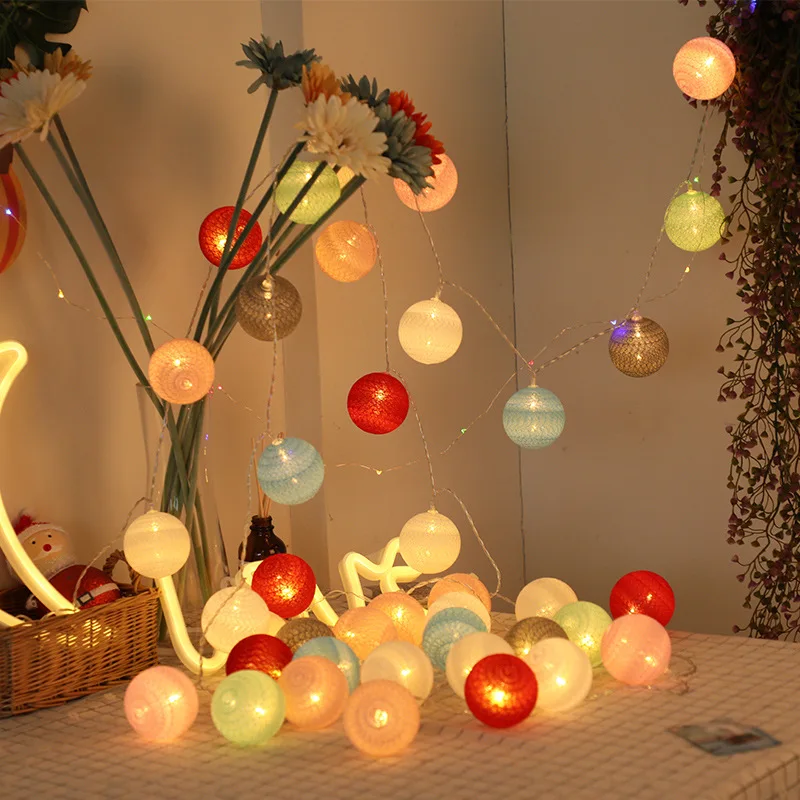 Рождественские украшения светодиодная гирлянда с хлопковыми шариками гирлянды