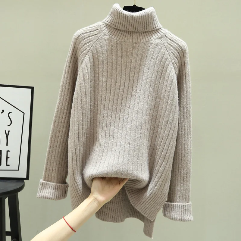 

Женский вязаный свитер-водолазка, свободный толстый свитер с высоким воротником, новинка сезона осень-зима 2021
