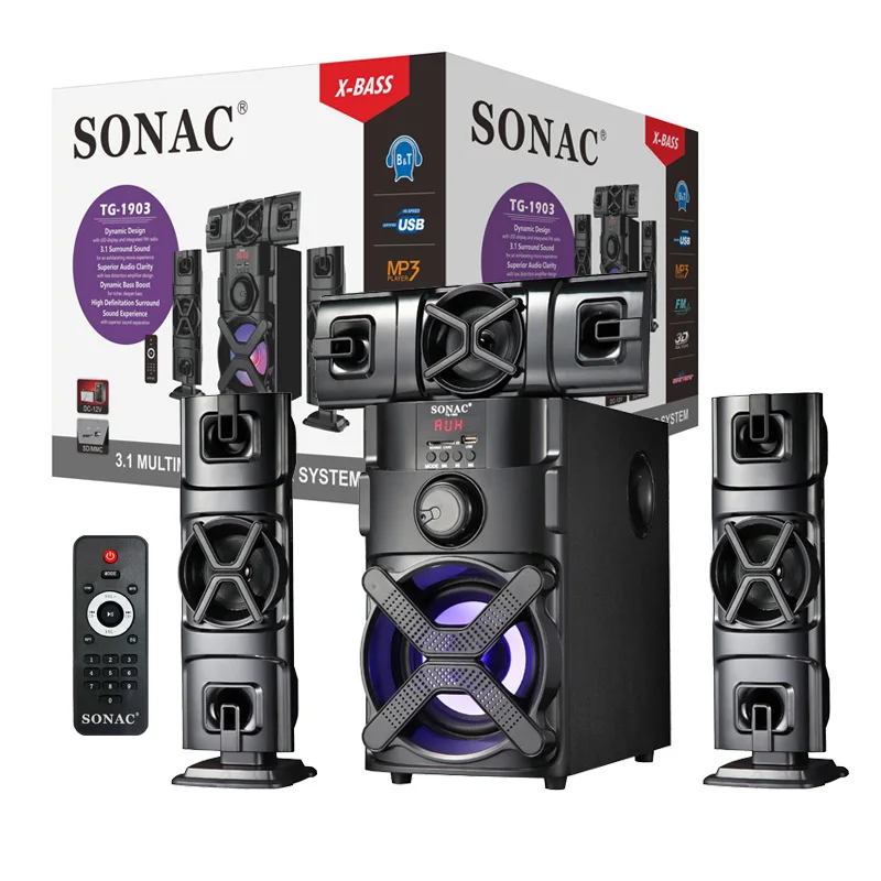SONAC TG-1903 high-power wireless bluetooth home theater system with remote control desktop subwoofer AUX USB FM MP3 player
SONAC TG-1903 high-power wireless bluetooth home theater system with remote control desktop subwoofer AUX USB FM MP3 player