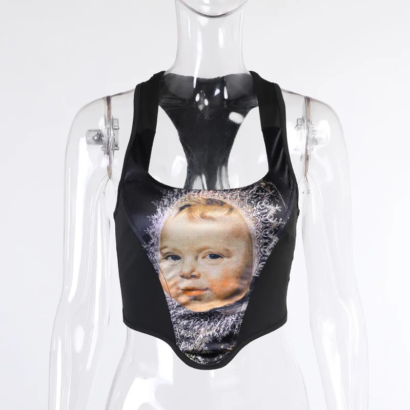 Backless Low Cut Baby Print Vintage Slim Spring Crop Top Irregular Fashion Designed Casual Sleeveless Tank Tops Women 2021
Backless Low Cut Baby Print Vintage Slim Spring Crop Top Irregular Fashion Designed Casual Sleeveless Tank Tops Women 2021