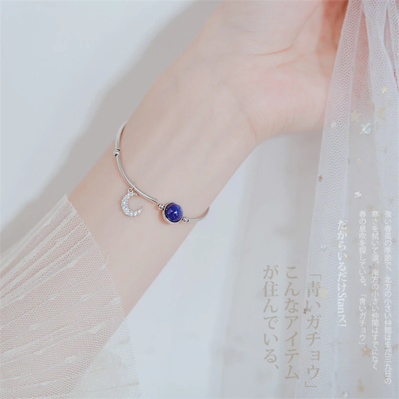 

Trendy Fantastic Blue Crystal Zircon Stones Boho Bracelet Moon Women Fashion Bracelets 2019 Free Shipping