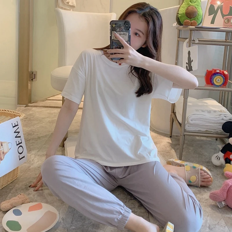 2021 Summer Loose Cotton Pajama Sets for Women Short Sleeve Long Pants Sleepwear Suit Pyjamas Homewear Pijama Mujer Home Clothes
2021 Summer Loose Cotton Pajama Sets for Women Short Sleeve Long Pants Sleepwear Suit Pyjamas Homewear Pijama Mujer Home Clothes