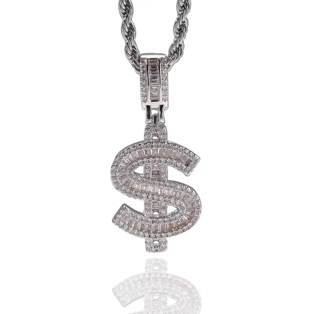 

Men/Women Hip hop dollar sign pendant Necklaces High quality AAA Zircon Hiphop iced out bling necklace fashion jewelry gifts