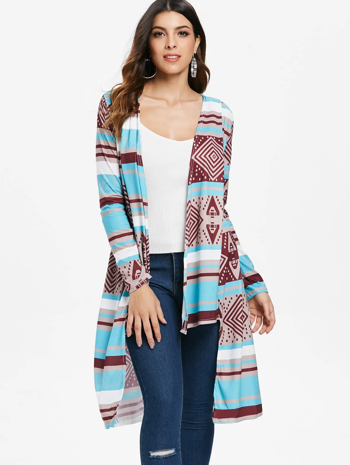 

Stylish Collarless Long Sleeve Spliced Women's Desert Bloom Cardigan