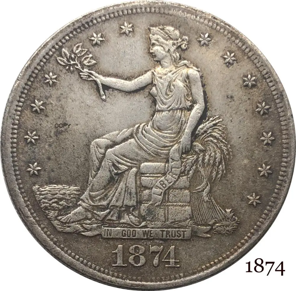 United States America 1874 1 Trade One Dollar US In God We Trust With Motto 420 Grains 900 Fine Silver Plated Copy Coin
United States America 1874 1 Trade One Dollar US In God We Trust With Motto 420 Grains 900 Fine Silver Plated Copy Coin