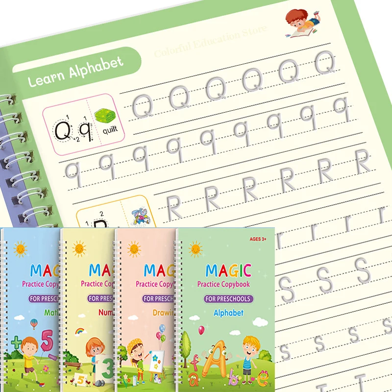 4 Books Magic Practice Book Reusable Free Wiping Children's Toy Writing Sticker English Copybook For Calligraphy Montessori Toys
4 Books Magic Practice Book Reusable Free Wiping Children's Toy Writing Sticker English Copybook For Calligraphy Montessori Toys