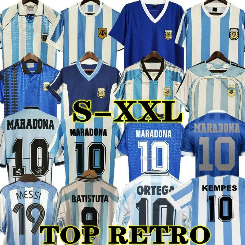 

Argentina Retro Soccer Jersey 1978 1986 1993 1994 1996 1998 Maradona MESSI RIQUELME CRESPO TEVEZ ORTEGA BATISTUTA KEMPES Jersey