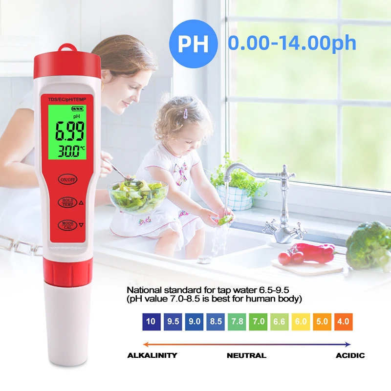 4-in-1 Digital PH Meter PH TDS EC TEMP Multifunctional Qater Quality Detector Mini Size Suitable for Drinking Water Spa TS2
4-in-1 Digital PH Meter PH TDS EC TEMP Multifunctional Qater Quality Detector Mini Size Suitable for Drinking Water Spa TS2