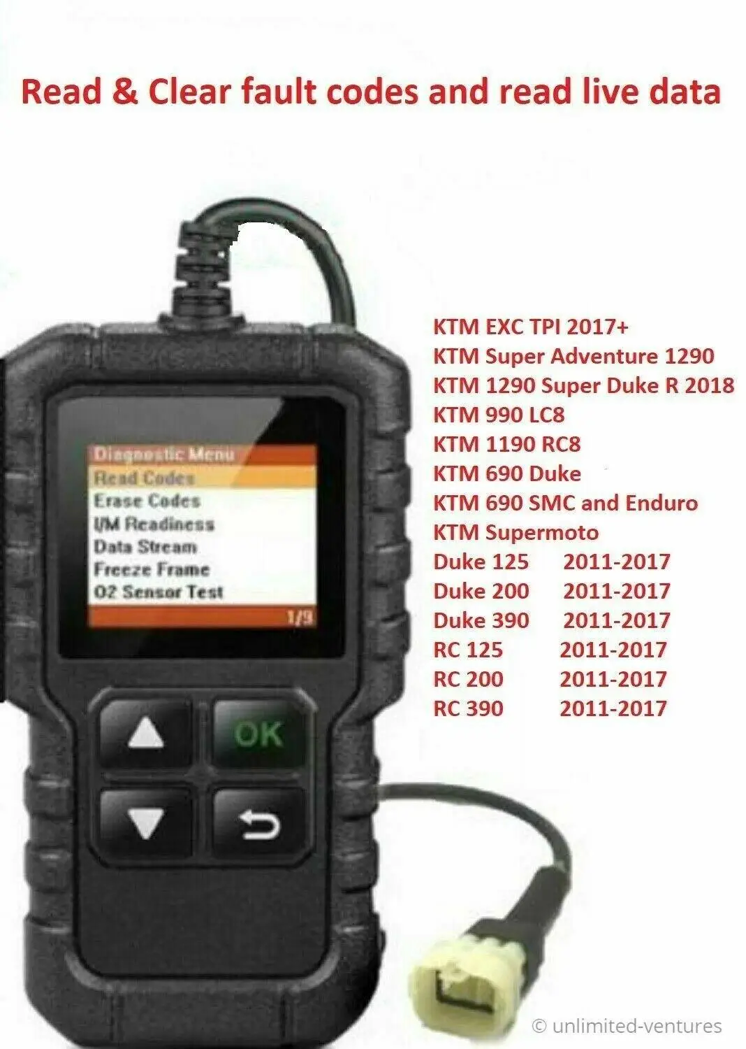 Сканер кода неисправности диагностический OBD2 инструмент для KTM DUKE - 690 990 1190 1290 125-390
Сканер кода неисправности диагностический OBD2 инструмент для KTM DUKE - 690 990 1190 1290 125-390