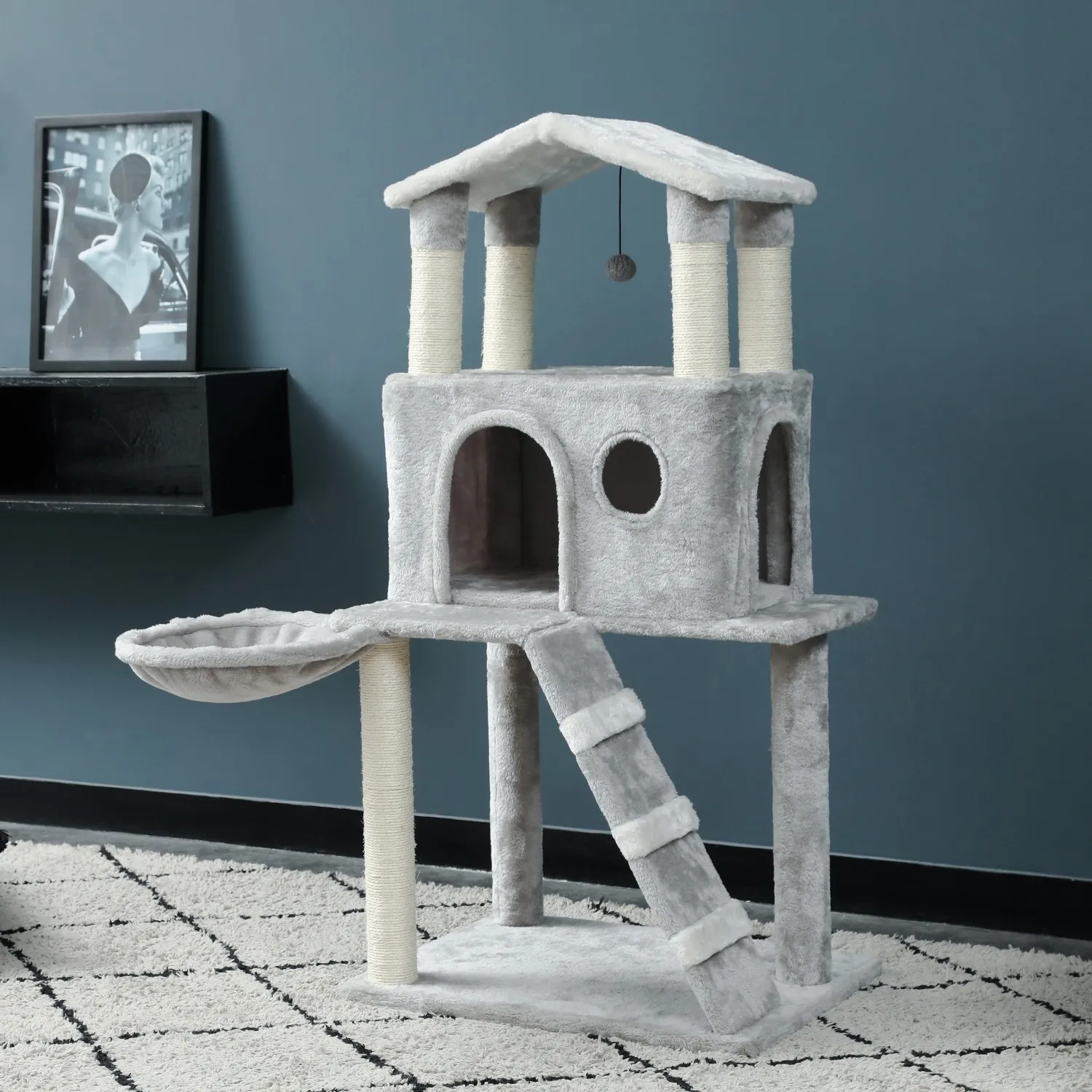 Multi-Level Cat Tree Tower Play House Sisal Scratching Posts Deluxe Condo and Plush Basket Bed Hammock Replaceable Dangling Ball
Multi-Level Cat Tree Tower Play House Sisal Scratching Posts Deluxe Condo and Plush Basket Bed Hammock Replaceable Dangling Ball