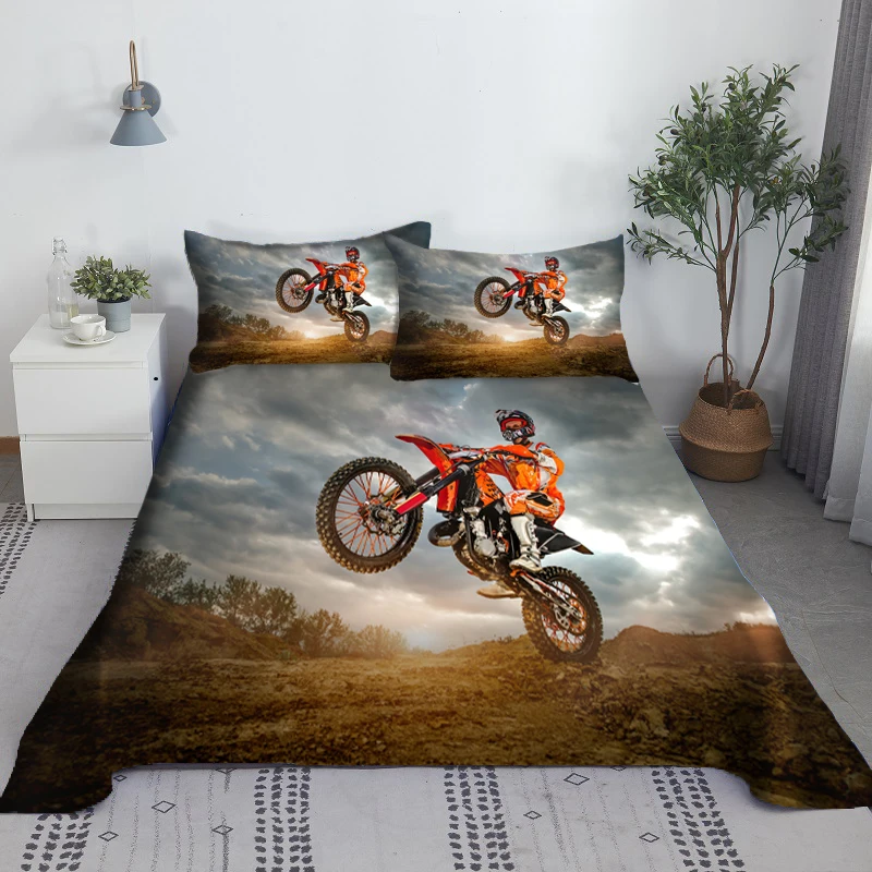 Cool Motorbike Bed Sheet Set 3D Printed Motorcyclist Polyester Bed Flat Sheet With Pillowcase Print Bedding Gift for Boys
Cool Motorbike Bed Sheet Set 3D Printed Motorcyclist Polyester Bed Flat Sheet With Pillowcase Print Bedding Gift for Boys