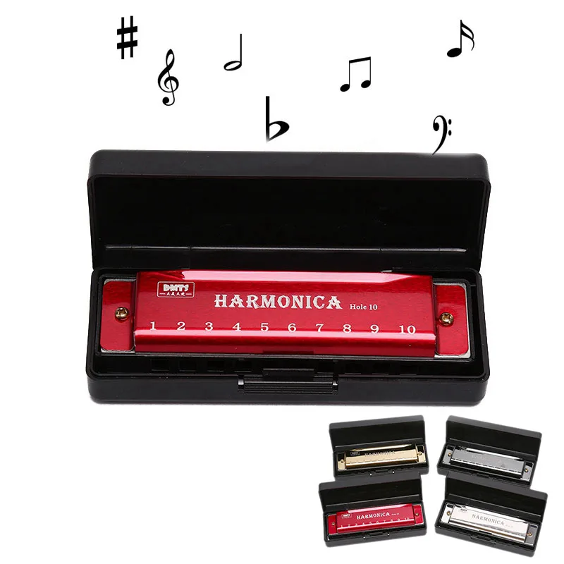 

10 Holes Key of C Blues Harmonica Musical Instrument For Beginners Educational Toy WITH CASE Woodwind Instrument