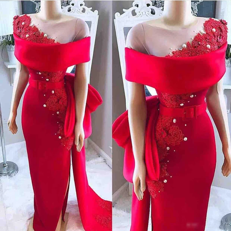 2021 Elegant Red Off The Shoulder Evening Dresses Sheath Lace Appliques Formal Party Gowns Sheer Neck Prom Dresses Custom Made P
2021 Elegant Red Off The Shoulder Evening Dresses Sheath Lace Appliques Formal Party Gowns Sheer Neck Prom Dresses Custom Made P