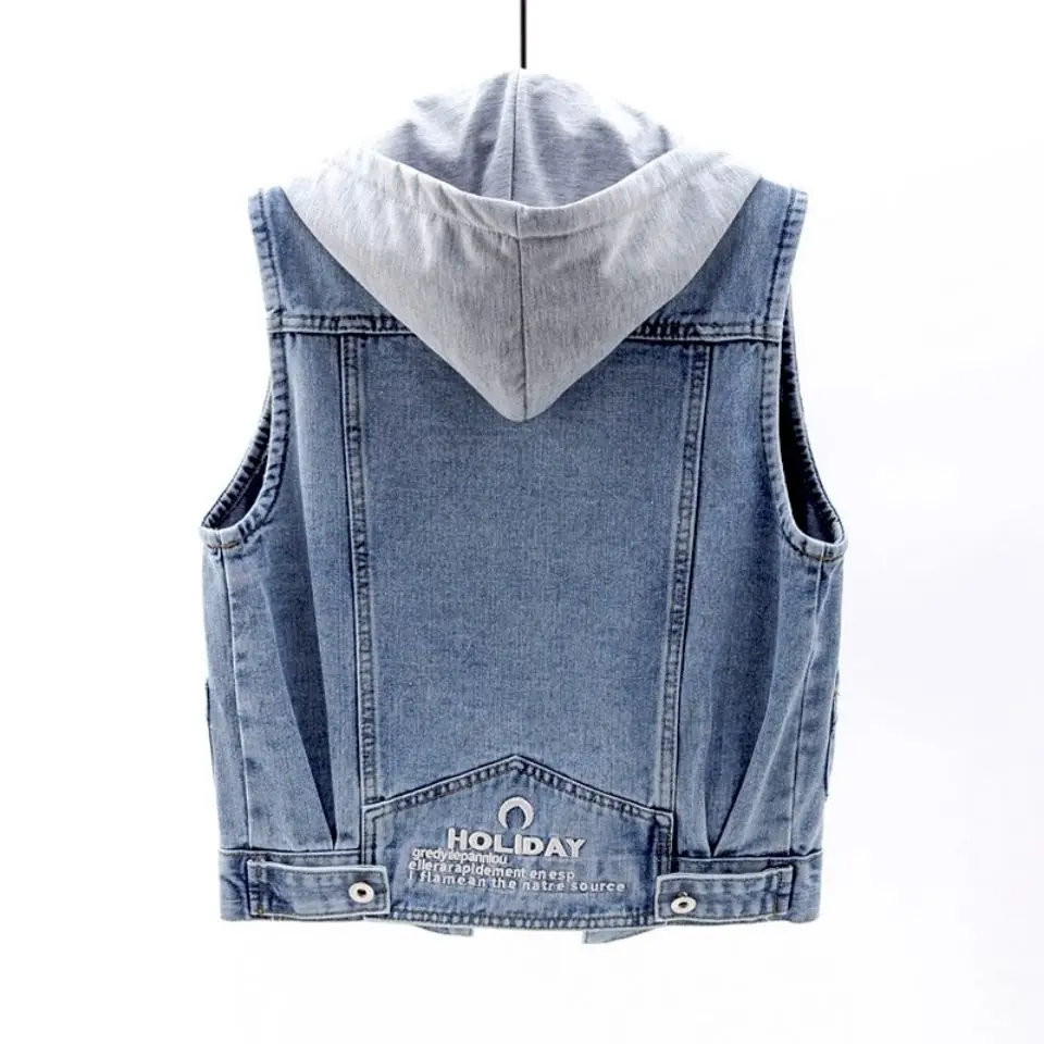 Fashion Hooded Denim Waistcoat Women 2021 New Spring Autumn Big Pocket Sleeveless Jean Jackets Outwear Vest Large Size
Fashion Hooded Denim Waistcoat Women 2021 New Spring Autumn Big Pocket Sleeveless Jean Jackets Outwear Vest Large Size