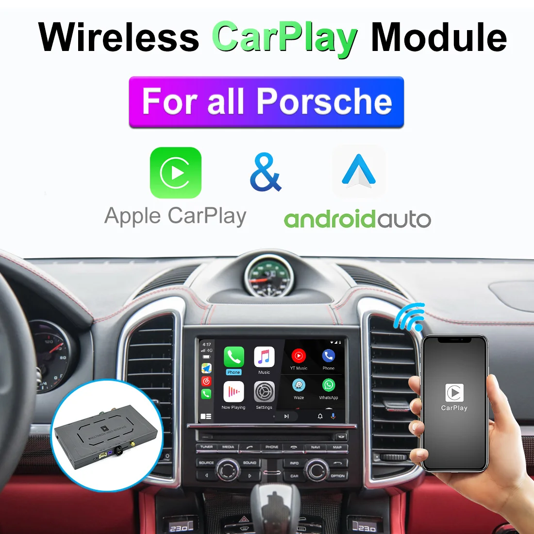 Wireless Apple Carplay For Porsche 911 Bosxter Cayman Macan Cayenne Panamera PCM3.1 CDR3.1 PCM4.0 Android Auto Module Interface
Wireless Apple Carplay For Porsche 911 Bosxter Cayman Macan Cayenne Panamera PCM3.1 CDR3.1 PCM4.0 Android Auto Module Interface
