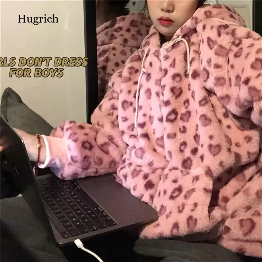 Leopard Print Zipper Velvet Pockets Hoodies Loose Harajuku Streetwear Women Faux Fur Coat Spring Autumn Drawstring Jackets
Leopard Print Zipper Velvet Pockets Hoodies Loose Harajuku Streetwear Women Faux Fur Coat Spring Autumn Drawstring Jackets