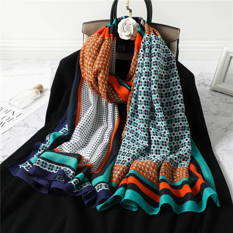 

Женский хлопковый шарф, пашмина, хиджаб, шаль, палантин, дизайнерские большие шарфы с принтом, весенние пляжные палантины, новинка 2021