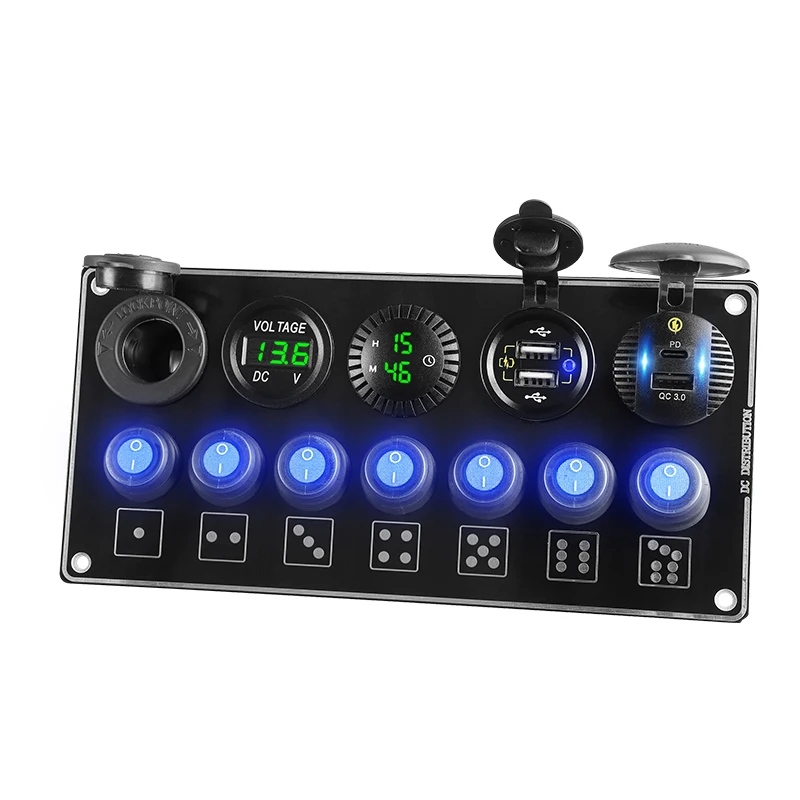 7 Gang ON-Off Rocker Toggle Switch Panel QC3.0 & PD Quick Charge Voltmeter Waterproof USB Car Charger Accessories Truck Boat RV
7 Gang ON-Off Rocker Toggle Switch Panel QC3.0 & PD Quick Charge Voltmeter Waterproof USB Car Charger Accessories Truck Boat RV