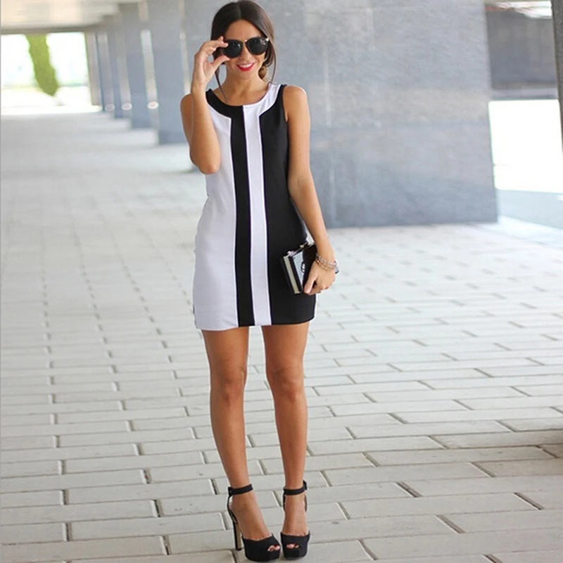 Summer Women's Sexy Dress Fashion Summer Black White Stitching Round Neck Sleeveless Sexy Office Dresses Vestidos
Summer Women's Sexy Dress Fashion Summer Black White Stitching Round Neck Sleeveless Sexy Office Dresses Vestidos