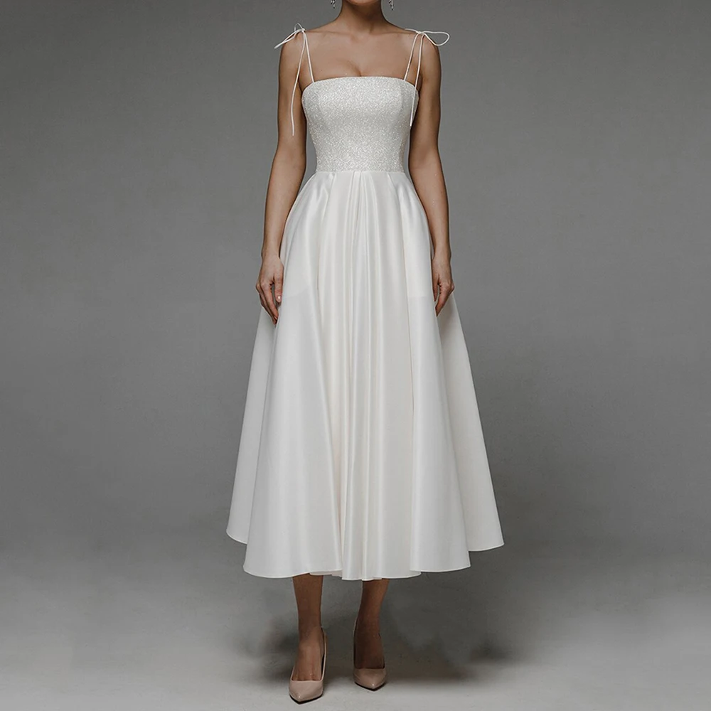 Wedding Dress Simple A Line Mid Calf Vestido De Novia Lace Up Elegant Spaghetti Straps Strapless Bridal Gowns Satin
Wedding Dress Simple A Line Mid Calf Vestido De Novia Lace Up Elegant Spaghetti Straps Strapless Bridal Gowns Satin