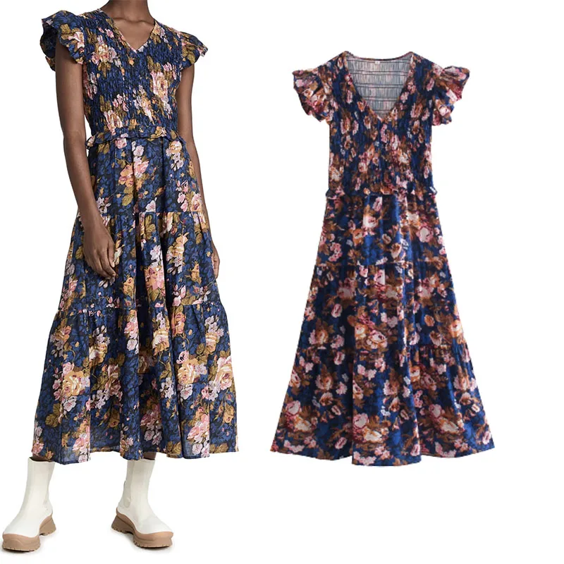 Party Dress Women Fashion Floral Print Shirred Vintage Ruffle short Sleeve Elastic waist Elegant Female Dresses Vestidos Mujer
Party Dress Women Fashion Floral Print Shirred Vintage Ruffle short Sleeve Elastic waist Elegant Female Dresses Vestidos Mujer