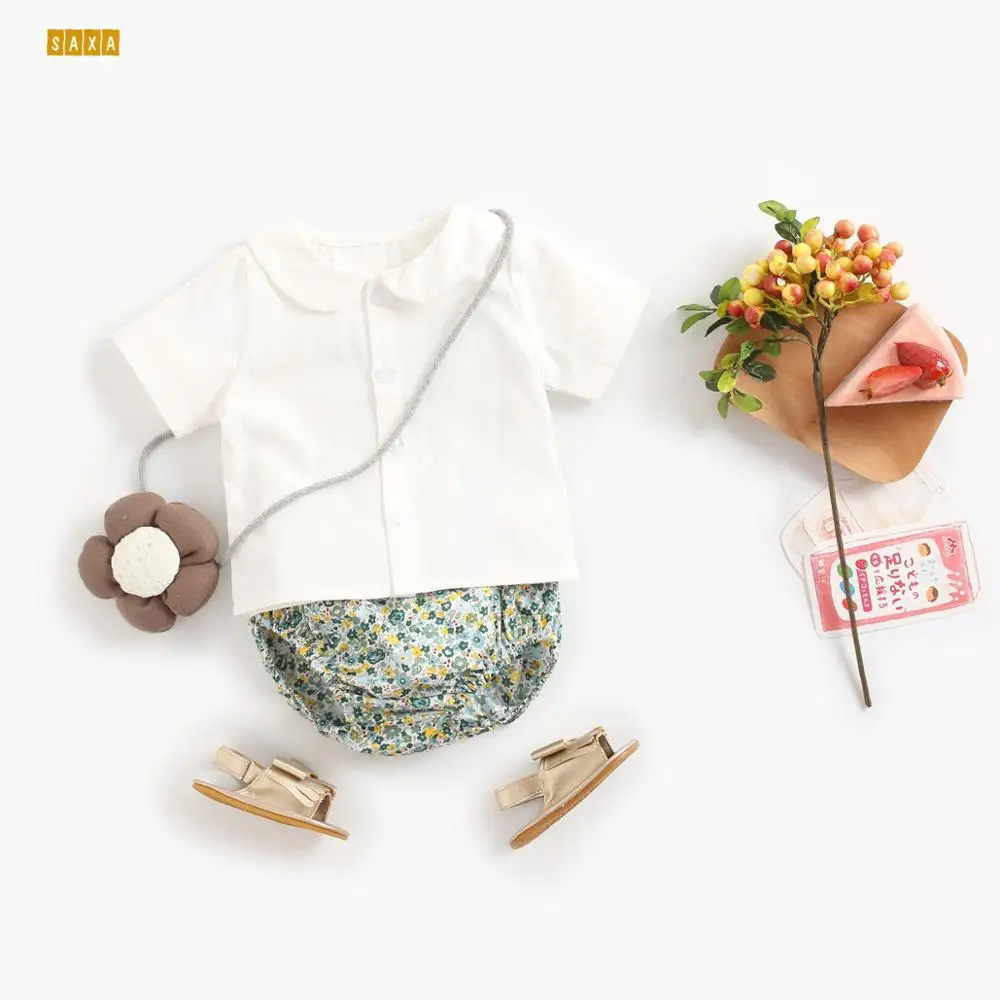 Baby girl clothes suit summer newborn floral children's clothing baby clothes doll collar shirt + briefs 2pcs set 
Baby girl clothes suit summer newborn floral children's clothing baby clothes doll collar shirt + briefs 2pcs set
