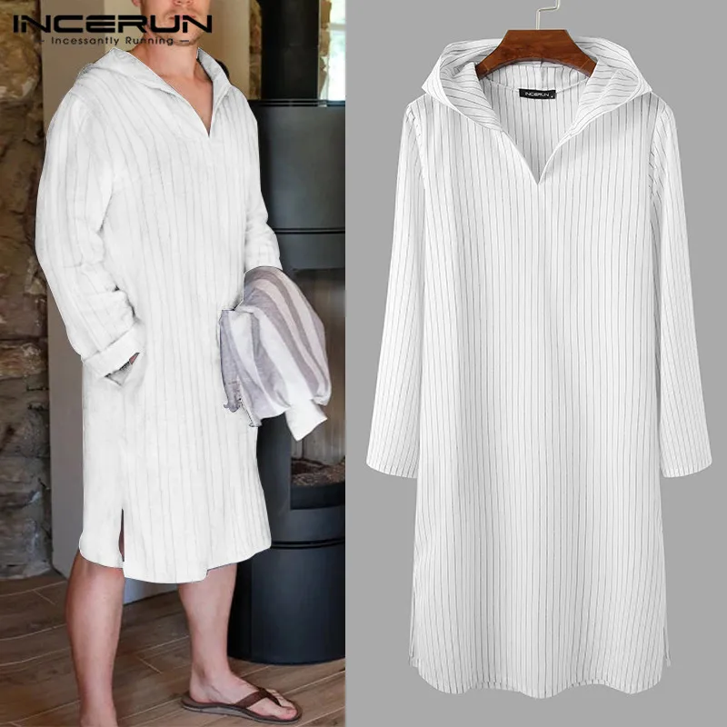 Leisure Pockets Cotton Sleep Robes INCERUN Men Striped Bathrobes Vintage Long Sleeve V Neck Hooded Homewear Mens Nightgown S-5XL
Leisure Pockets Cotton Sleep Robes INCERUN Men Striped Bathrobes Vintage Long Sleeve V Neck Hooded Homewear Mens Nightgown S-5XL
