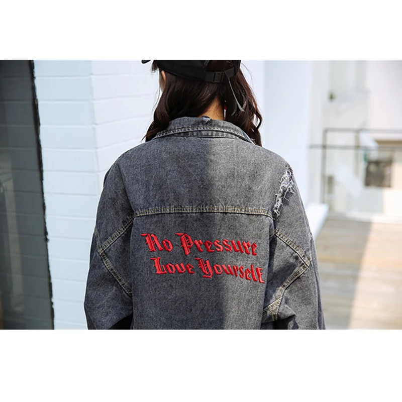 Fashion Denim Outwear Spring Autumn Letter Embroidery Vintage Jacket Jeans Women Holes Loose Long sleeve Basic Coat
Fashion Denim Outwear Spring Autumn Letter Embroidery Vintage Jacket Jeans Women Holes Loose Long sleeve Basic Coat