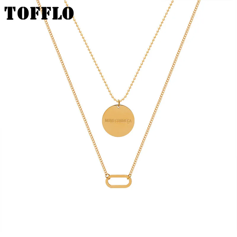 

TOFFLO Stainless Steel Jewelry Special Ellipse Buckle With Geometric Abnormity Double Clavicle Chain BSP961