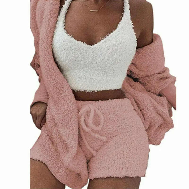 Women Winter Cardigan Sweater Plush Long Sleeve Soft Warm Hooded Coat+High Waist Shorts Set Sleepwear 2PCS
Women Winter Cardigan Sweater Plush Long Sleeve Soft Warm Hooded Coat+High Waist Shorts Set Sleepwear 2PCS