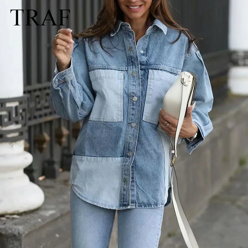 TRAF ZA Women's Autumn Jacket Fashion Vintage Long Sleeve Lapel Collar Denim Jackets High Street Pockets Stitching Ladies Coats
TRAF ZA Women's Autumn Jacket Fashion Vintage Long Sleeve Lapel Collar Denim Jackets High Street Pockets Stitching Ladies Coats