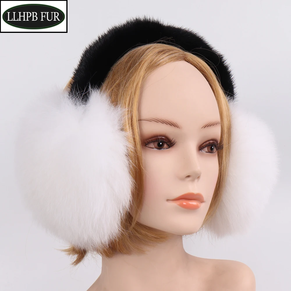 

Hot Sell Girls Natural Real Fox Fur Earmuffs Winter Women Warm Plush Fox Fur Ear Muff Russian Fluffy With Real Mink Fur Earlaps