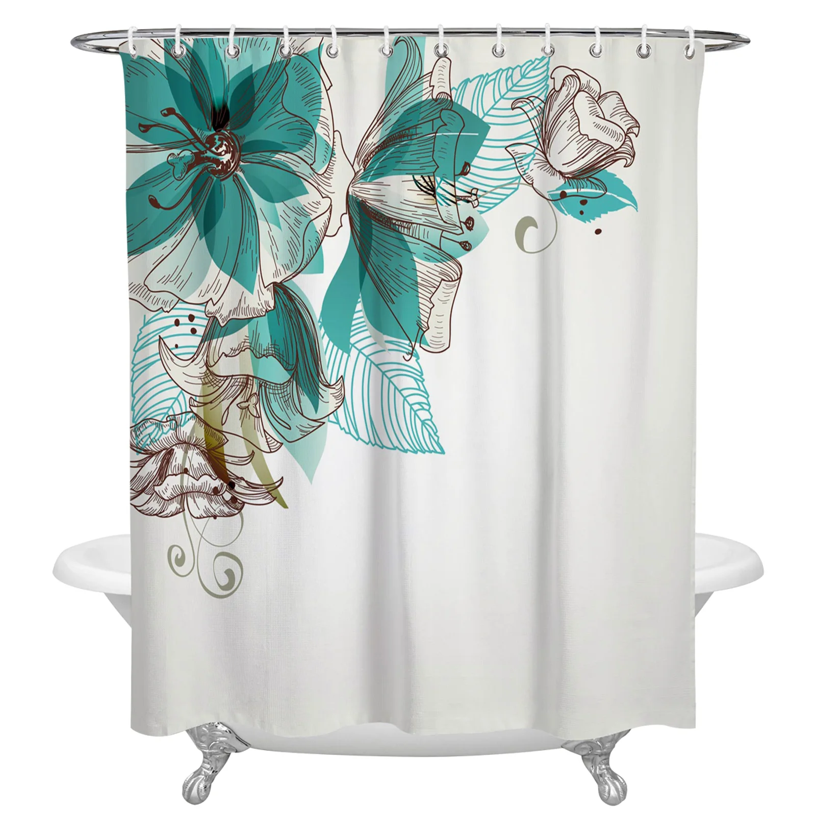 Flowers Bloom Turquoise Plants Roses Waterproof Shower Curtain Home Bath Decorative Polyester Fabric Bathroom Curtain with Hooks 
Flowers Bloom Turquoise Plants Roses Waterproof Shower Curtain Home Bath Decorative Polyester Fabric Bathroom Curtain with Hooks