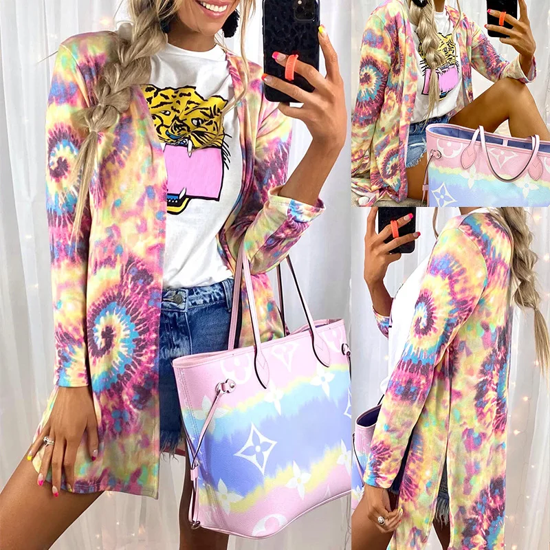 Women Print Jackets Spring Colourful Tie Dyeing Coat Women Sweatshirt Casual Pocket Zipper Loose Female Outwear
Women Print Jackets Spring Colourful Tie Dyeing Coat Women Sweatshirt Casual Pocket Zipper Loose Female Outwear