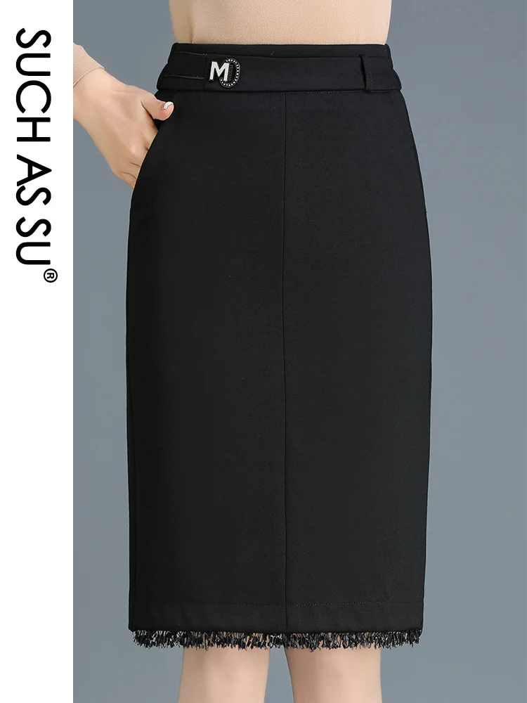 SUCH AS SU New 2021 Knit Knee-Length Skirts Women Black High Waist Pencil Skirt S-3XL Size Fall Winter Pockets Skirt Female 
SUCH AS SU New 2021 Knit Knee-Length Skirts Women Black High Waist Pencil Skirt S-3XL Size Fall Winter Pockets Skirt Female
